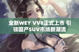 全新WEY VV8正式上市 引领国产SUV市场新潮流